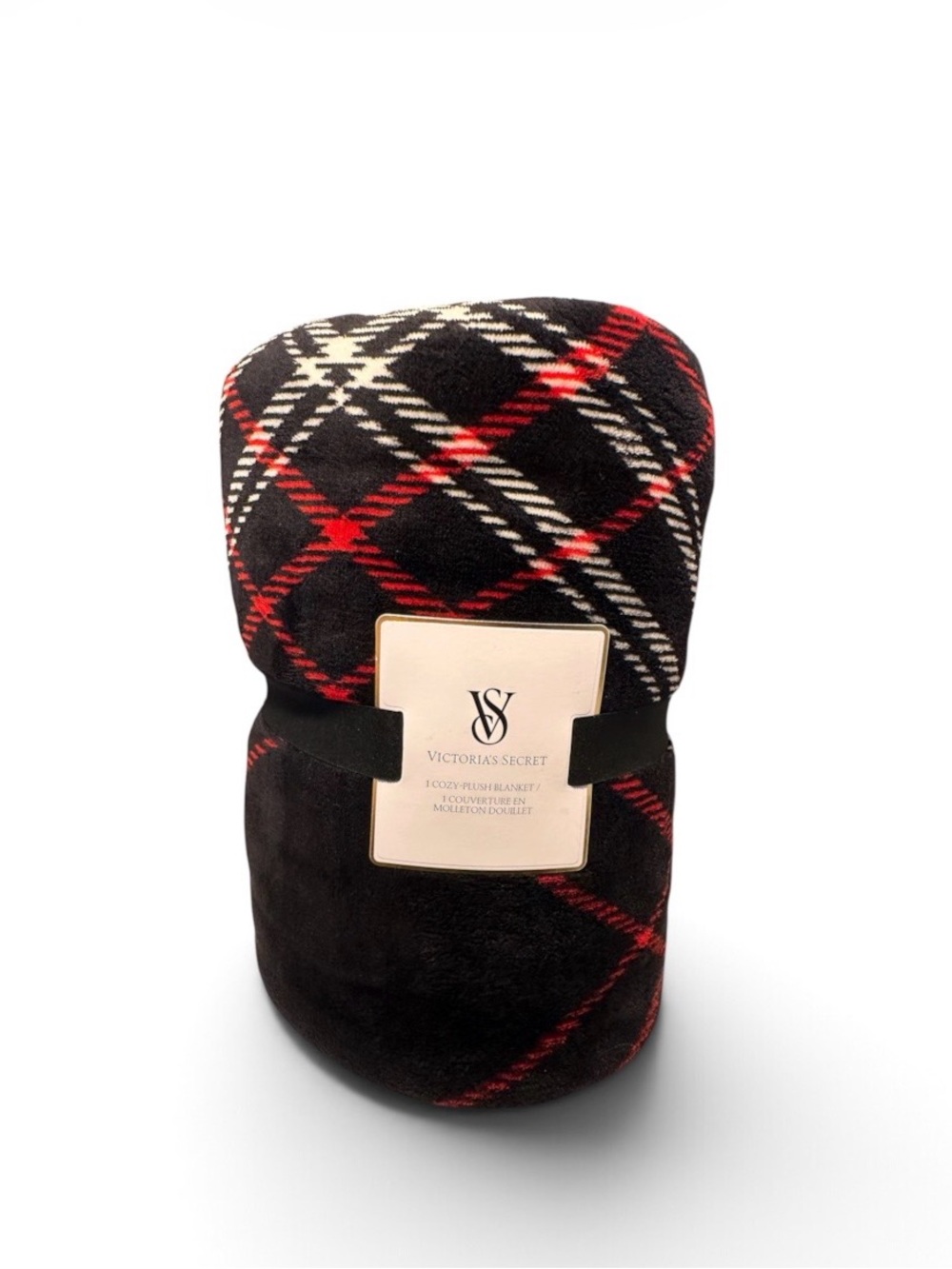 Victoria's Secret Black, Red & Cream Plaid Plush Throw